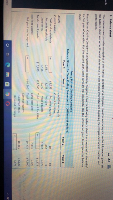  ools 2. Balance sheet Aa Aa The balance sheet provides a