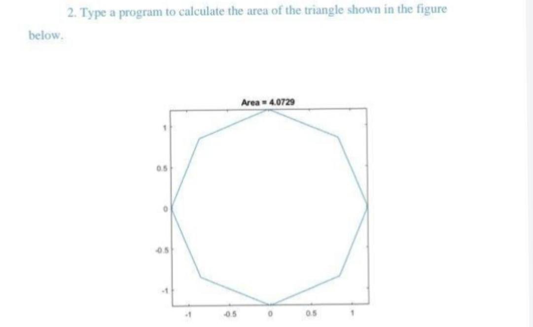 In matlab 2. Type a program to calculate the area of the