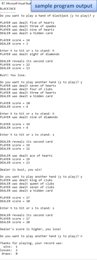 Hello I have a program that plays a simple version of blackjack