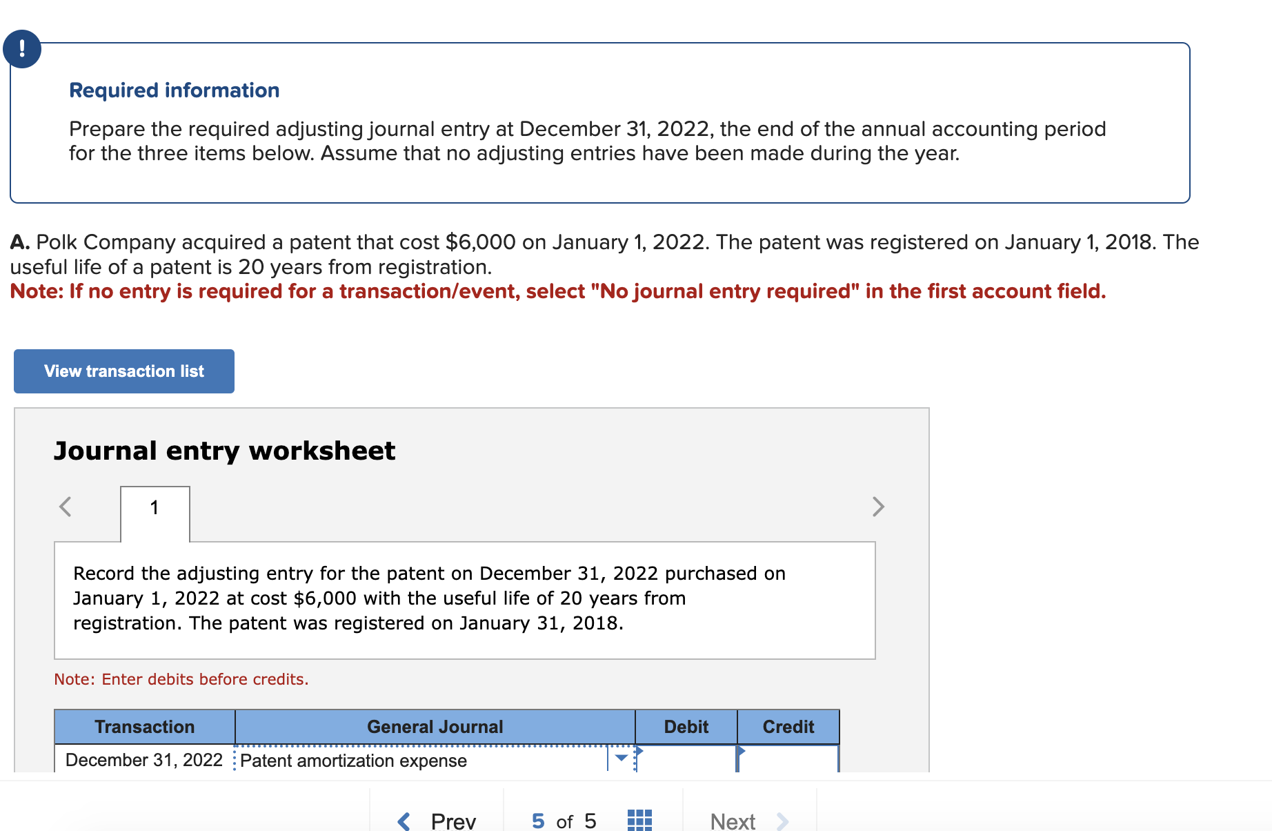  Required information Prepare the required adjusting journal entry at December 31,