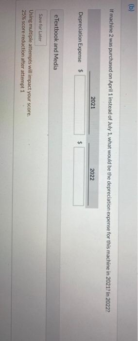  (b) If machine 2 was purchased on April 1 instead of