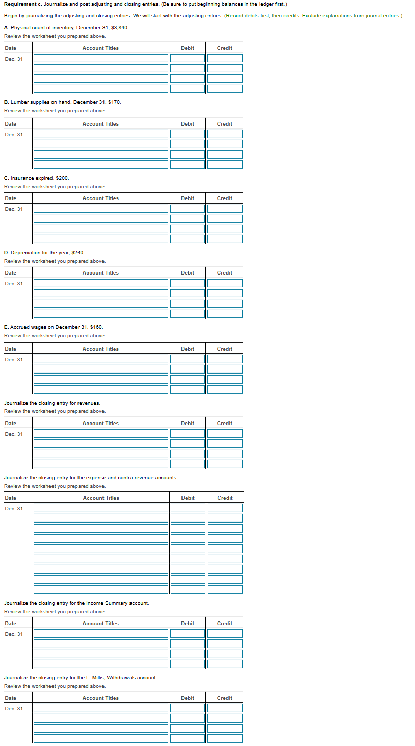 Prepare a post-closing trial balance. e. Journalize the reversing entry for wages.