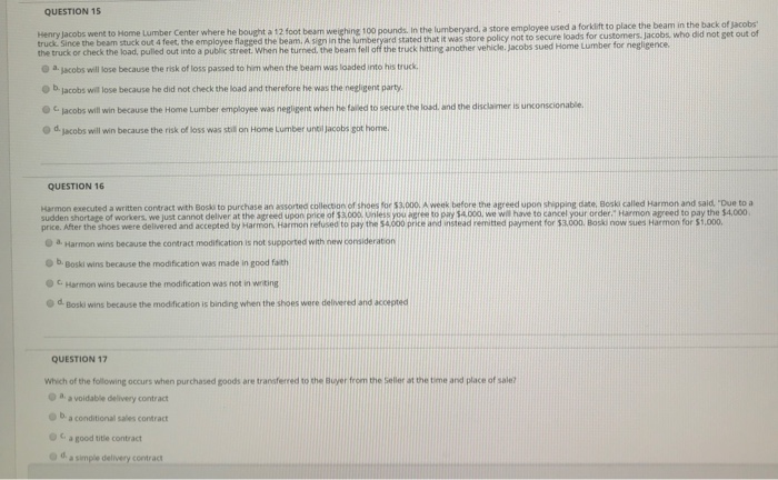  QUESTION 15 the lumberyard, a store employee used a forkift to