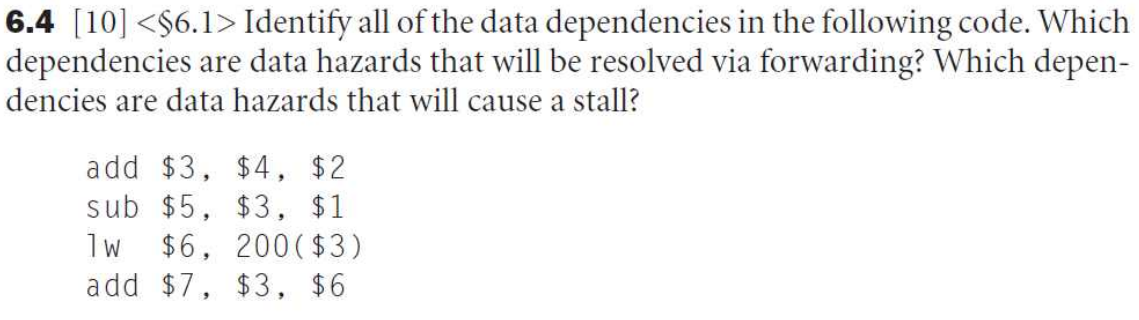  solve this problem, computer organization&design, patterson,3rd edition 6.4[10]$6.1> Identify all of