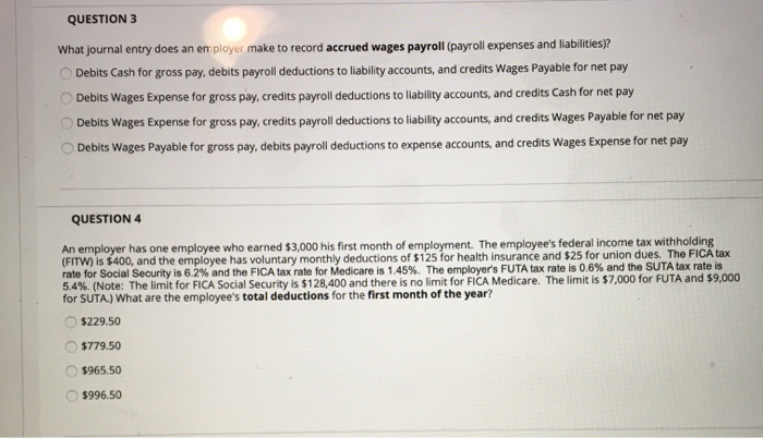  QUESTION 3 What journal entry does an employer make to record