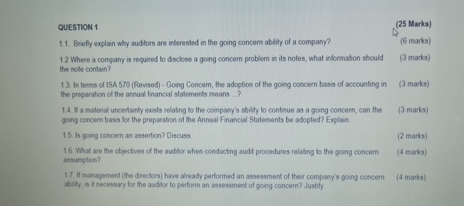  QUESTION 1 (25 Marks) 1.1. Briefly explain why auditors are interested