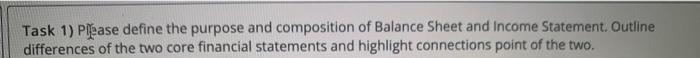  Task 1) Please define the purpose and composition of Balance Sheet