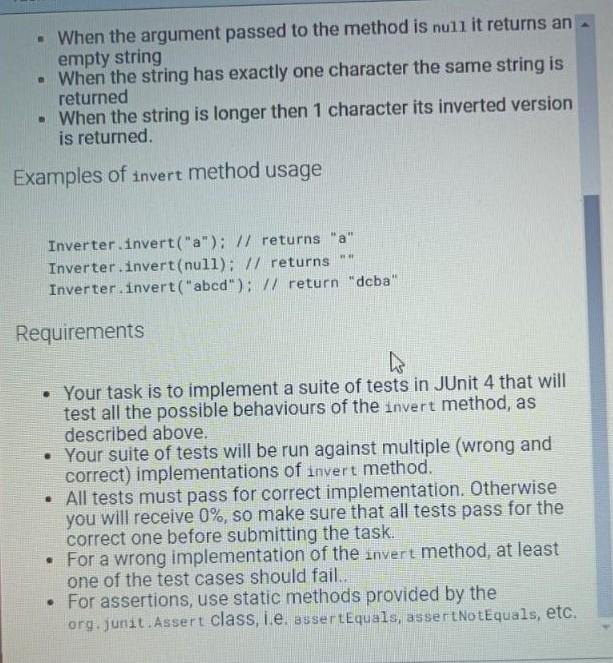 the code - Your task is to implement a suite of tests