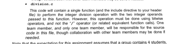  division.c This code will contain a single function (and the include