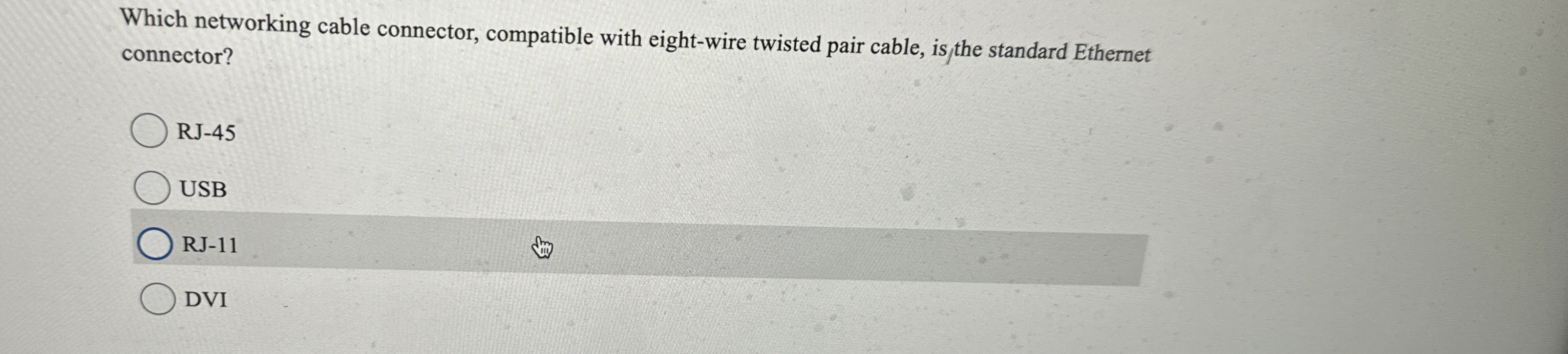  Which networking cable connector, compatible with eight-wire twisted pair cable, is