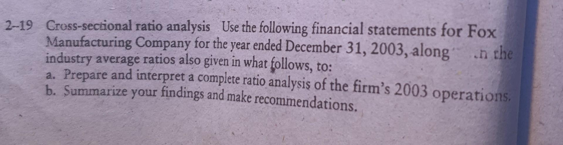 31,2003 , along in the industry average ratios also given in what