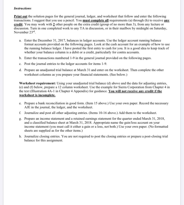  Instructions Print out the solution pages for the general journal, ledger,