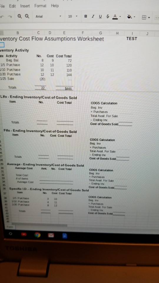 ile Edt Insert Format Help 10 BI B. C D TEST