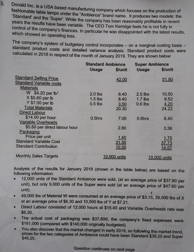 answer only question a and b 3. Donald Inc. is a USA