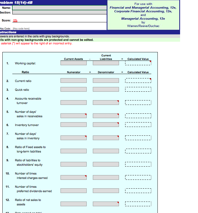  roblem 15(14)-4B Name: Section Score Key Code. Key code here structions