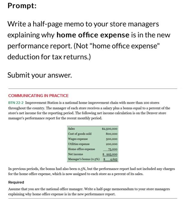  Prompt: Write a half-page memo to your store managers explaining why