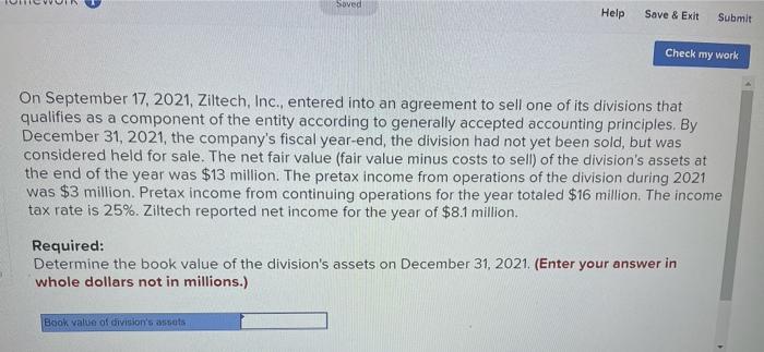  Soved Help Save & Exit Submit Check my work On September