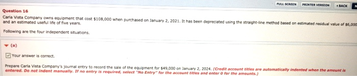  FULL SCREEN PRINTER VERSION 4 BACK Question 16 Carla Vista Company