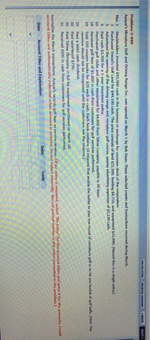  CALCULATOR PRINTEE VERSION BACK Problem 3-04A Ayayai's Miniature Golf and Driving