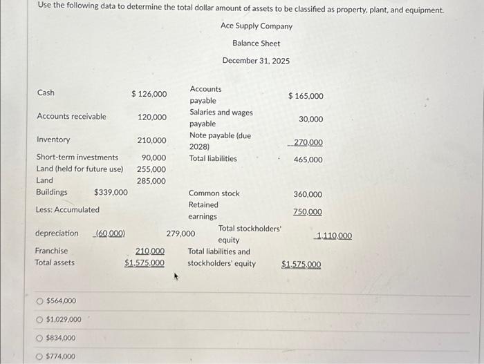  Use the following data to determine the total dollar amount of