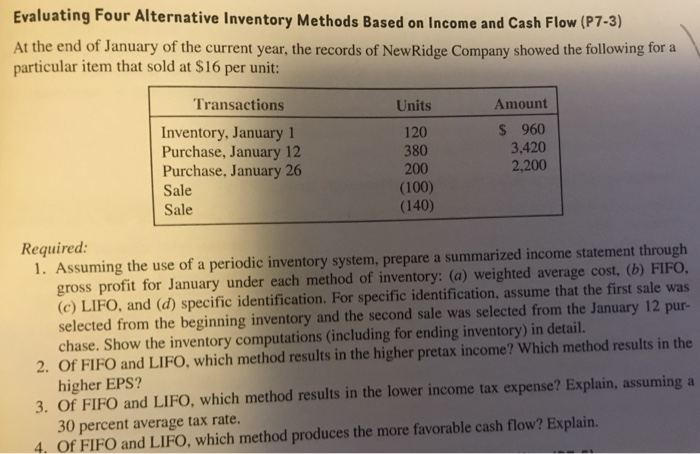  Evaluating Four Alternative Inventory Methods Based on Income and Cash Flow