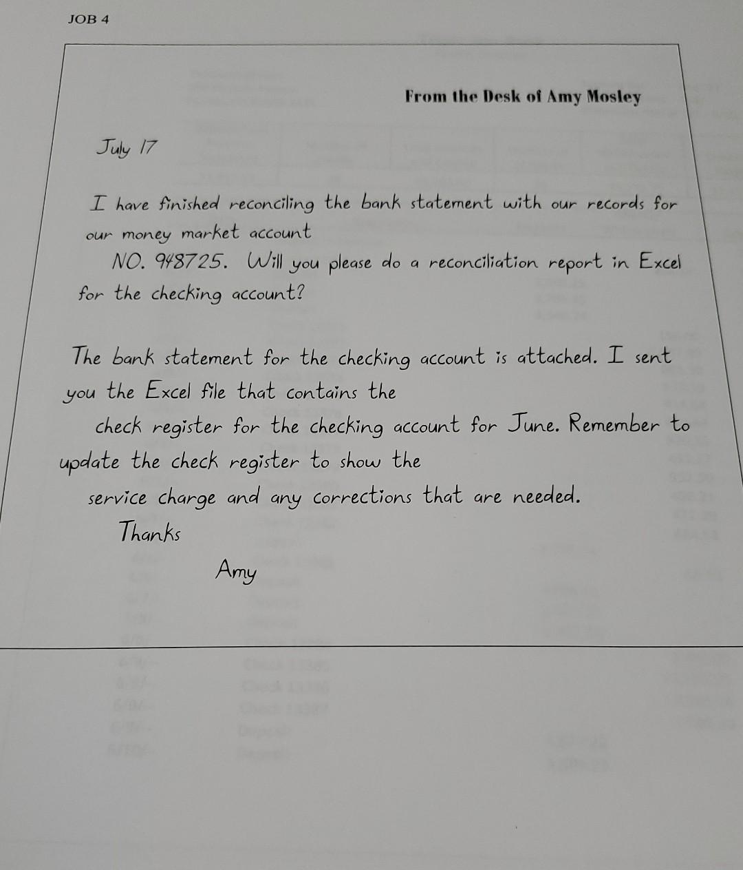 account statements with company records is an important task. Read Amy's note