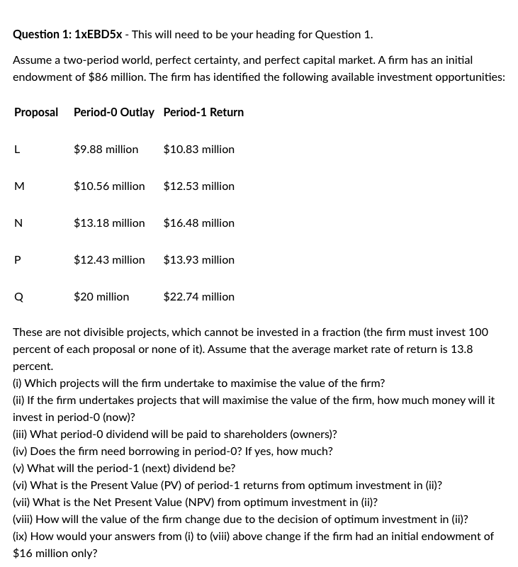 Question 1: 1xEBD5x - This will need to be your heading