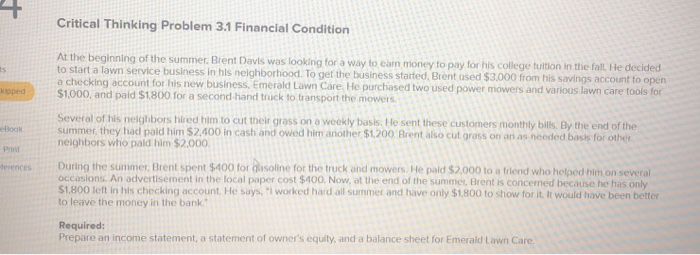  21 Critical Thinking Problem 3.1 Financial Condition At the beginning of