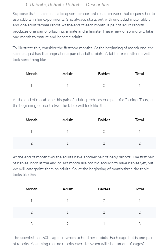 Please use python please. 1. Rabbits, Rabbits, Rabbits - Description Suppose that
