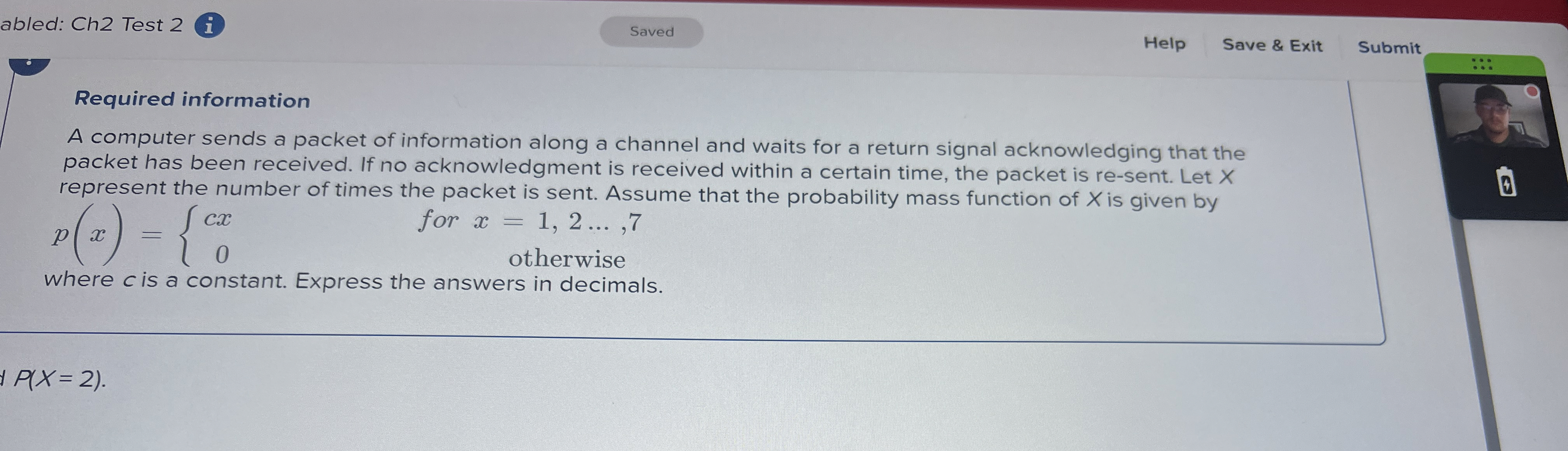  abled: Ch2 Test 2 i Required information A computer sends a