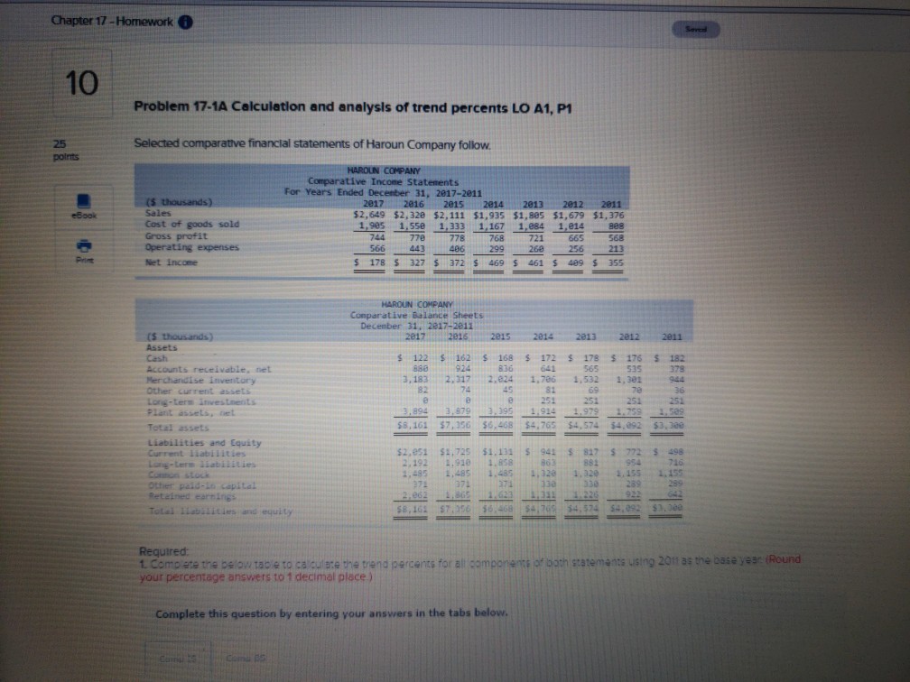  Chapter 17-Homework 10 Problem 17-1A Celculation and analysis of trend percents