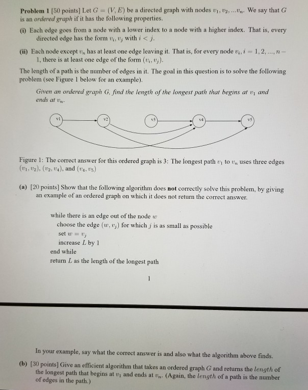  Problem 1 [50 points] Let G- (V, E) be a directed