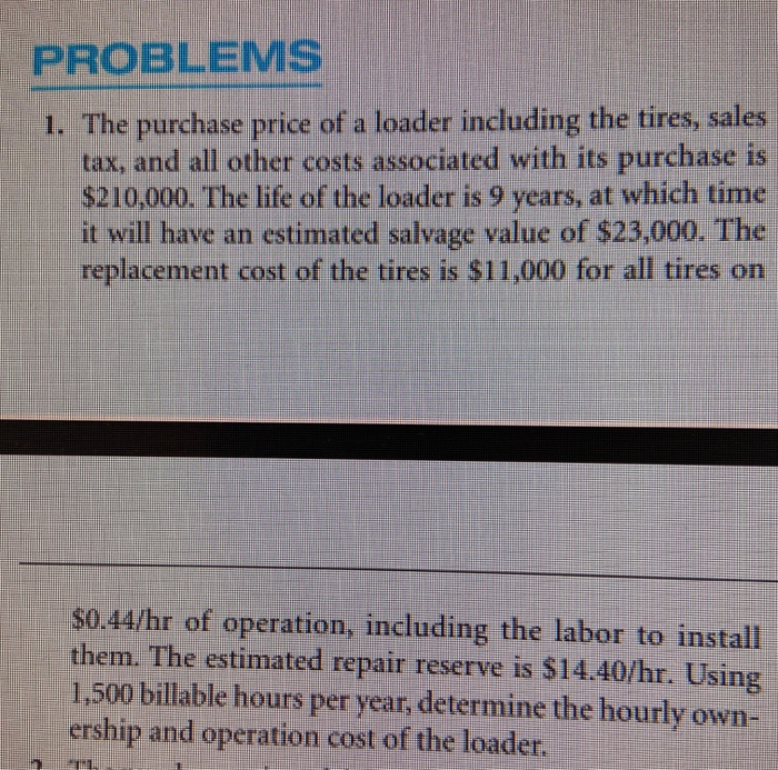 Chapter 22 Problem 1 PROBLEMS 1. The purchase price of a loader
