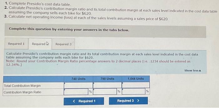 ratio and its total contribution margin at each sales level indicated in