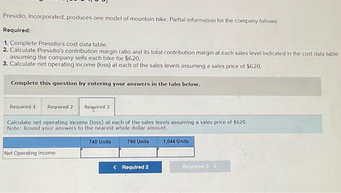 the cost data table assuming the company sells each bike for $620.