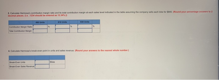 6-2] Hermosa, Inc., produces one model of mountain bike. Partial information for