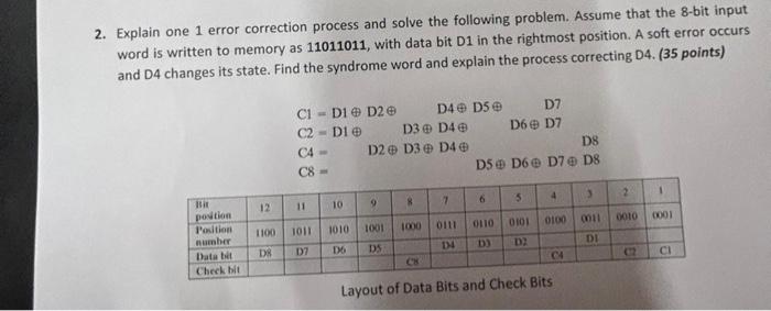  2. Explain one 1 error correction process and solve the following