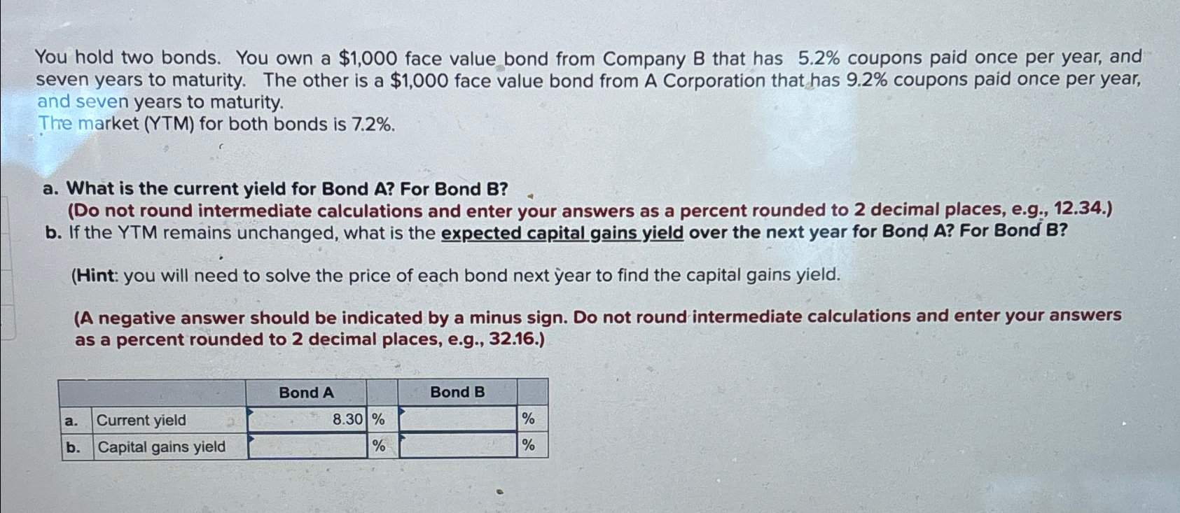  You hold two bonds. You own a $1,000 face value bond