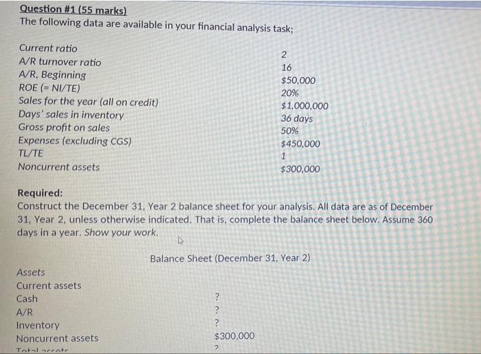 please provide a clear picture Question #1 (55 marks) The following data