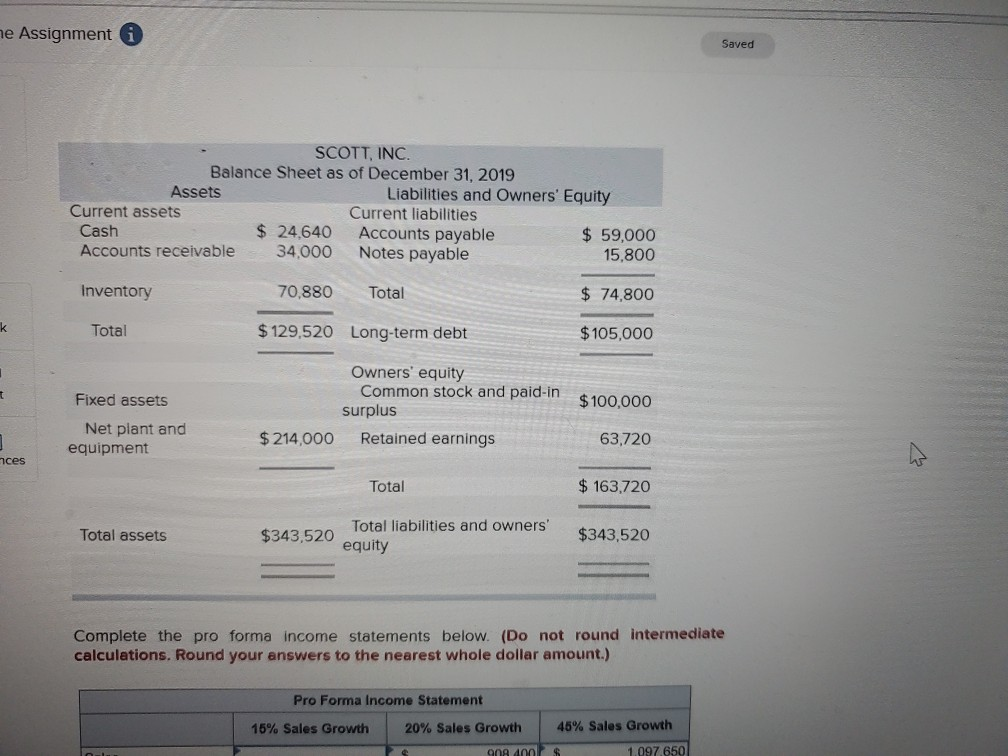 Inc., appear below. Interest expense will remain constant the tax rate and