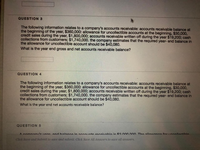 accounts receivable: accounts receivable balance at the beginning of the year, $300,000: