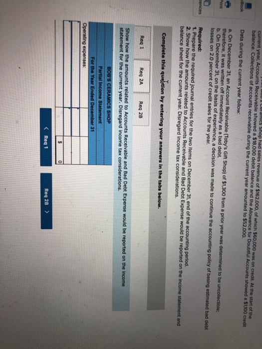 credit. At the start of the current year, Accounts Receivable showed a
