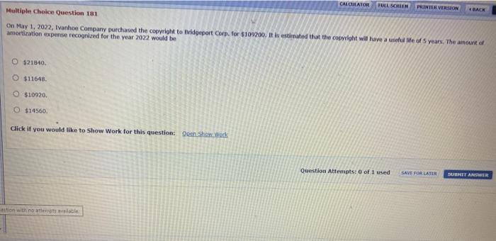  CALCULATOR HALL SCREEN PRINTER VERSION Multiple Choice Question 181