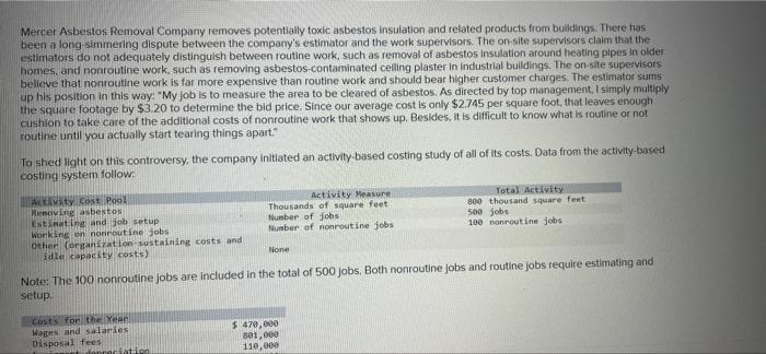 please place in chart format like answer, req 1,2,3 Mercer Asbestos Removal