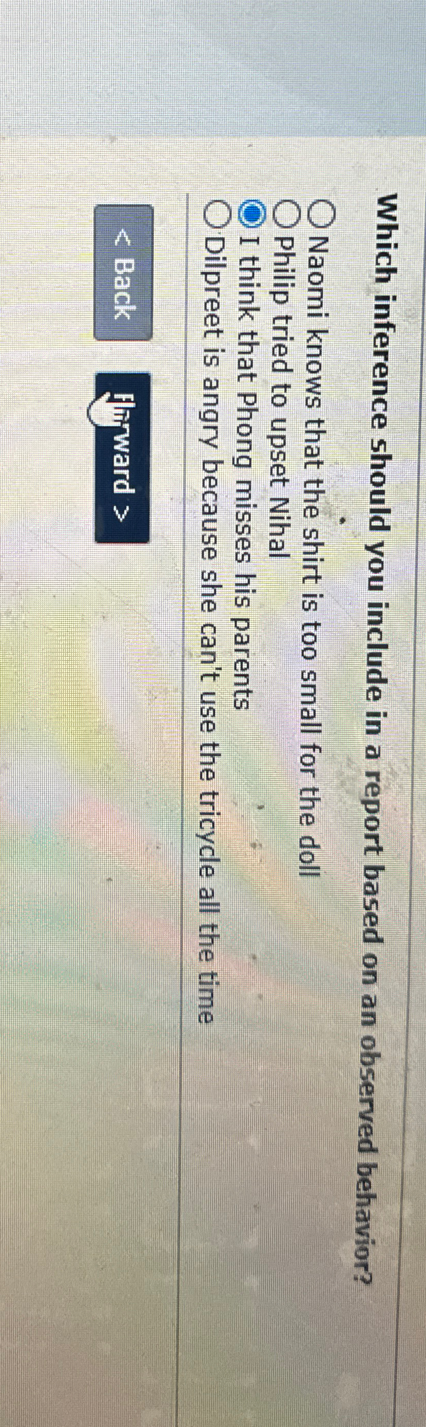  Which inference should you include in a report based on an