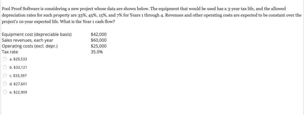  Fool Proof Software is considering a new project whose data are