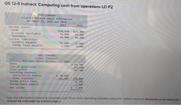  QS 12.6 Indirect: Computing cash from operations LO P2 Use the