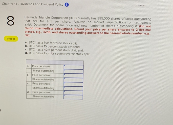  Chapter 14 - Dividends and Dividend Policy Saved Bermuda Triangle Corporation