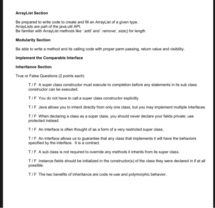  Please help write this study guide ArrayList Section Be prepared to