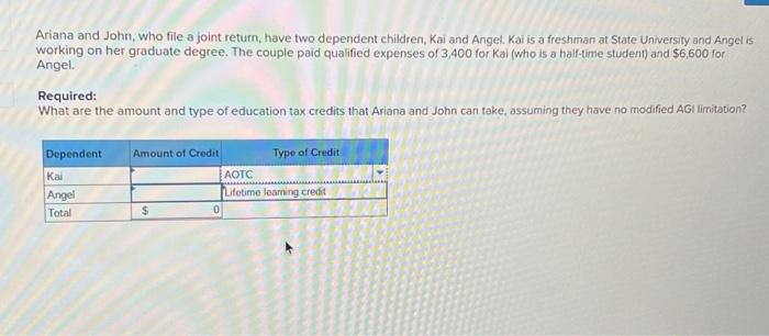 Ariana and John, who file a joint return, have two dependent
